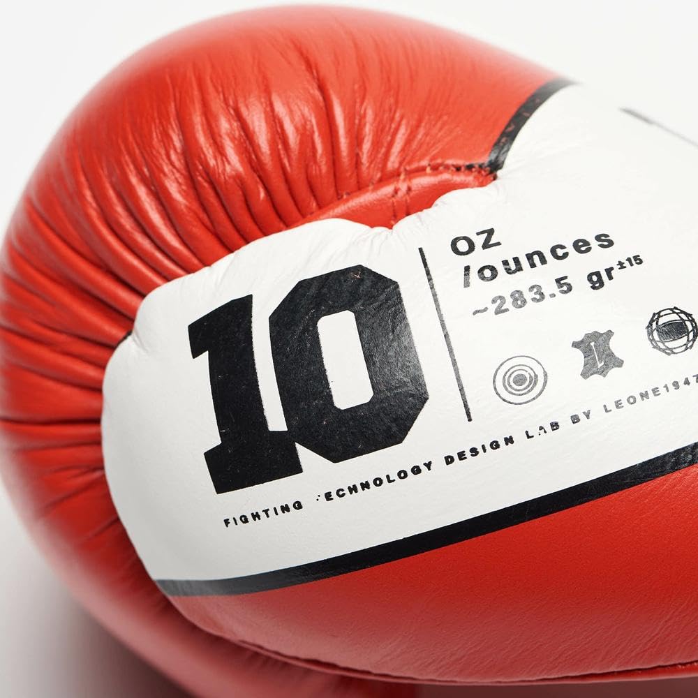 Leone 1947 Shock Boxing Gloves – Professional Leather – Red, 16 oz