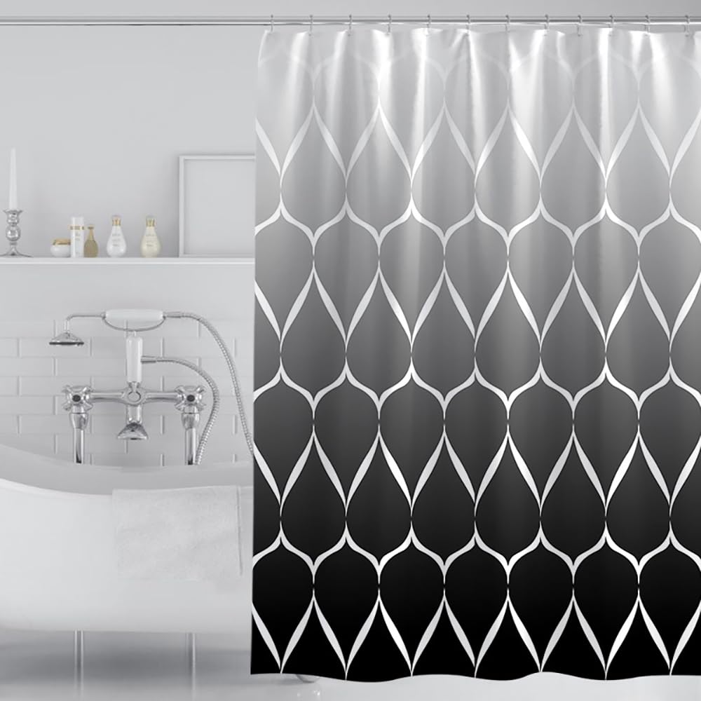 Lkw Ogechi Weighted Shower Curtain | Extra Wide 220x200cm Grey Black