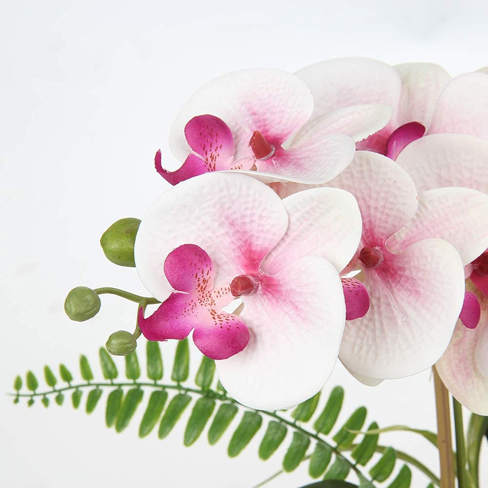 Briful 15" Artificial Phalaenopsis Orchid Bonsai in Silver Pot – Silk Flowers