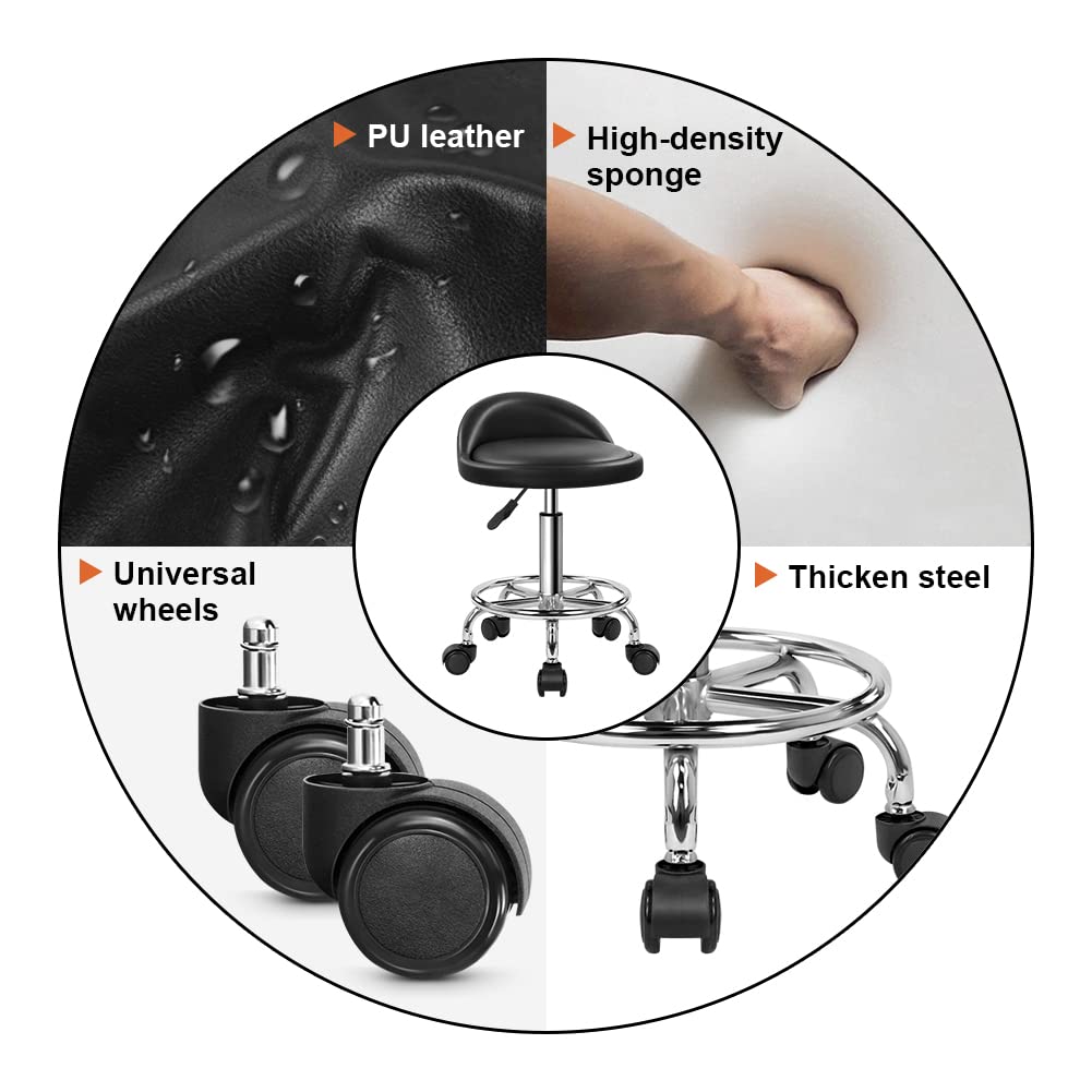 KKTONER PU Leather Rolling Stool – Adjustable Swivel SPA Task Chair