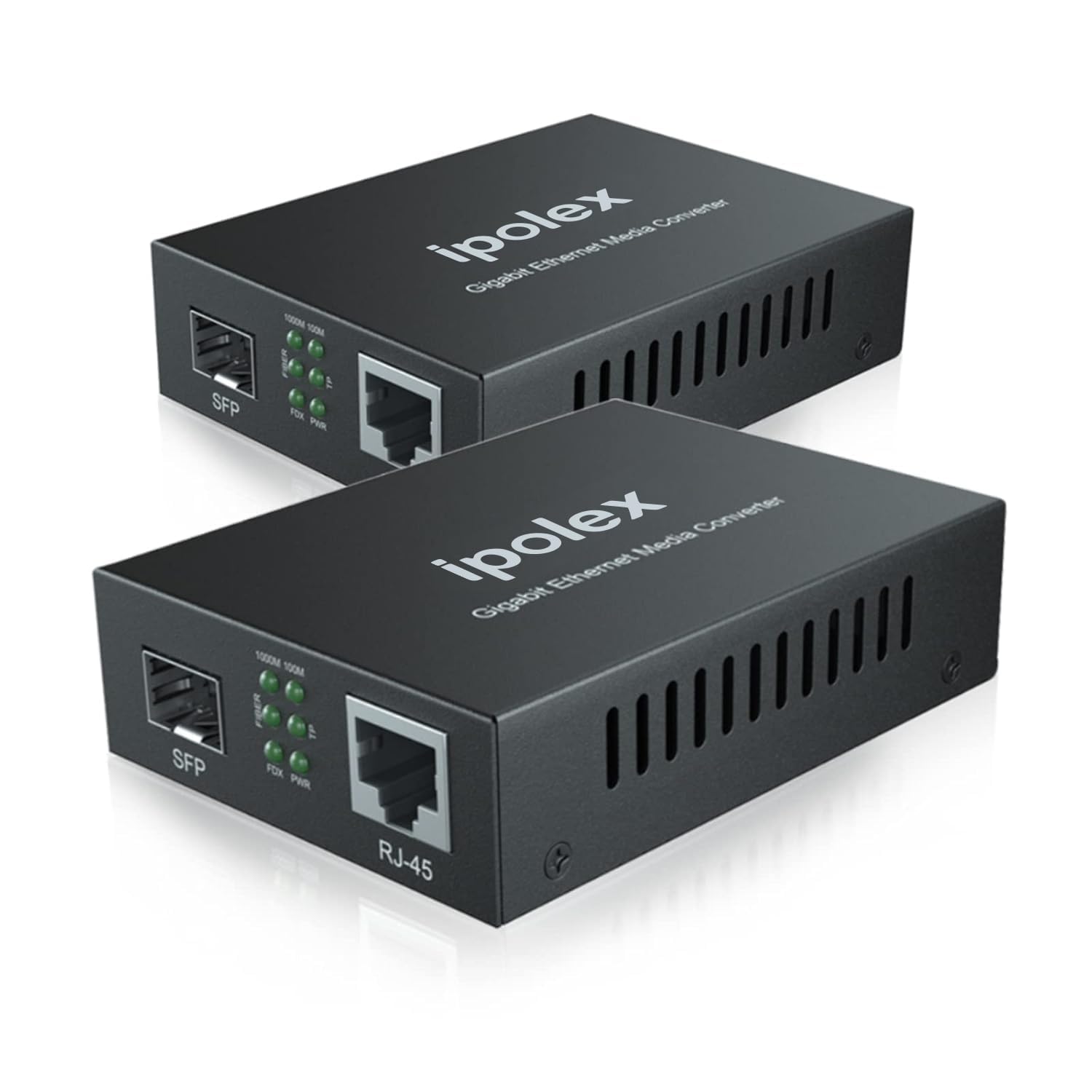 ipolex Gigabit Fiber to Ethernet SFP to RJ45 Media Converter – 2-Pack