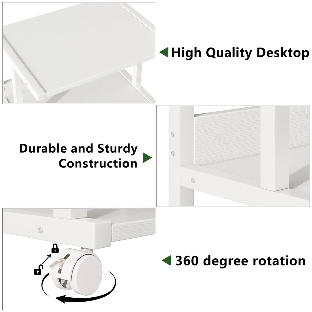 IBUYKE 3-Tier Printer Stand With Storage Shelf and Wheels - Rolling Cart for Home Office Organization, Heat Press, Microwave and Mini Fridge TPS001W - image 2