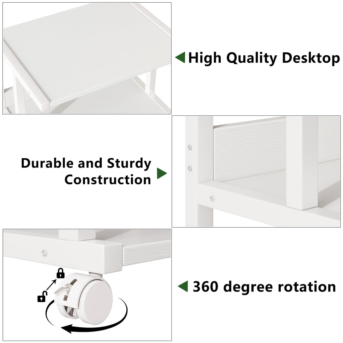 IBUYKE 3-Tier Printer Stand With Storage Shelf and Wheels - Rolling Cart for Home Office Organization, Heat Press, Microwave and Mini Fridge TPS001W - image 2
