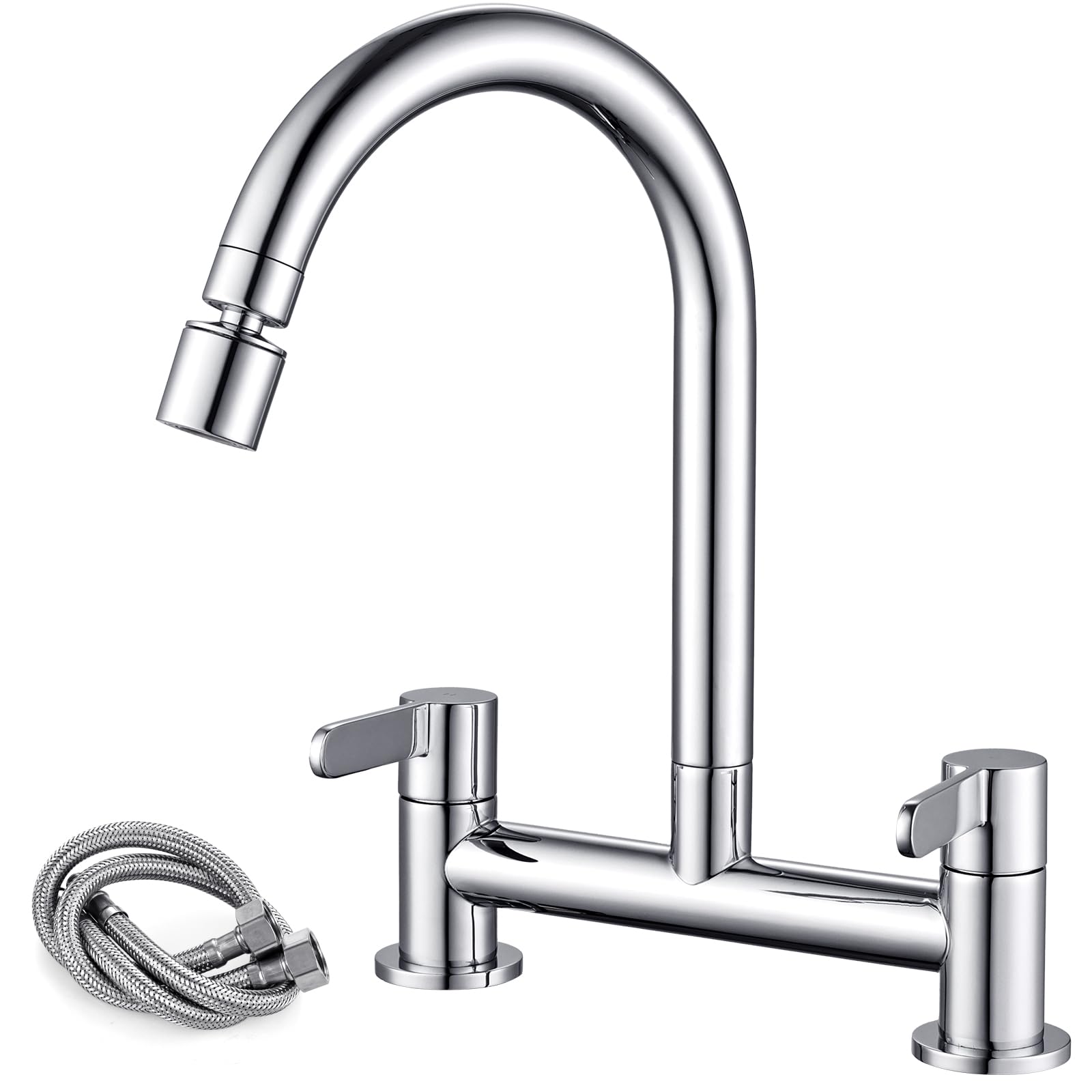 Peppermint Chrome Bridge Kitchen Mixer Tap - Dual Lever 360° Swivel