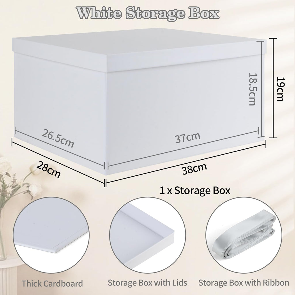 KISPATTI Storage Box, White Storage Boxes with Lids 38 x 28 x 19 cm Large Storage Box with Ribbon Cardboard Storage Boxes for Home Bedroom Living - image 2