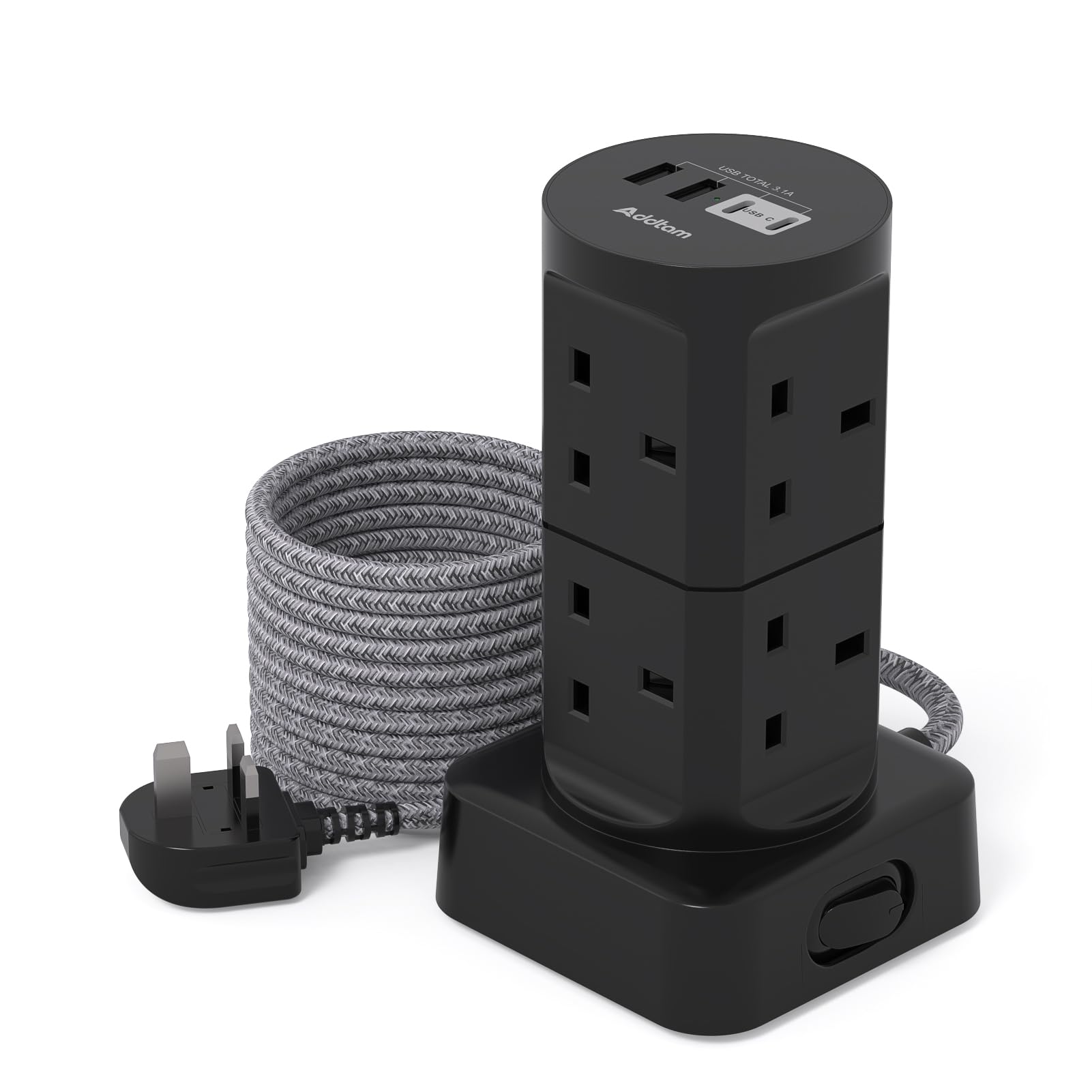 8-Way Tower Extension Lead with 4 USB Ports (2 Type C) - 1.8M