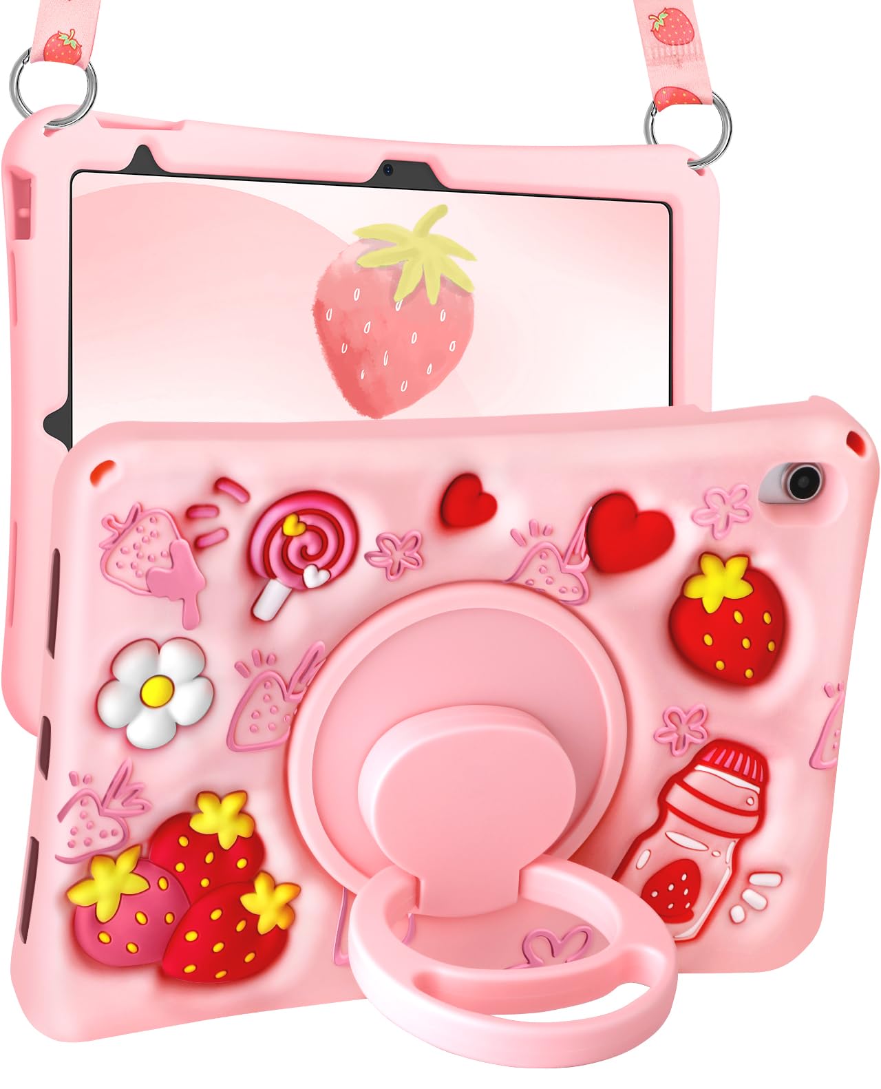 Kokaade iPad 10th Gen Case | Kawaii Strawberry Silicone Stand Cover