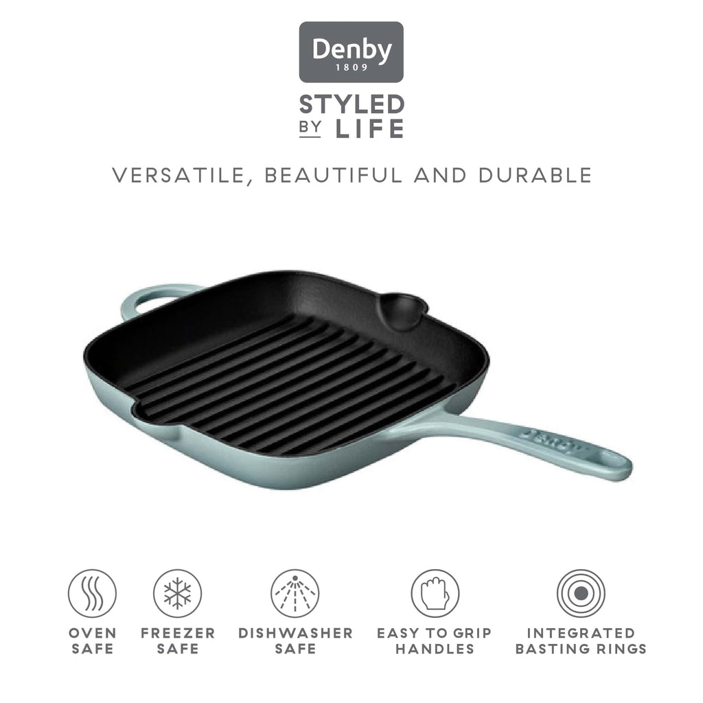 Denby Pavilion Blue Cast Iron Griddle Pan – 25cm Induction Safe