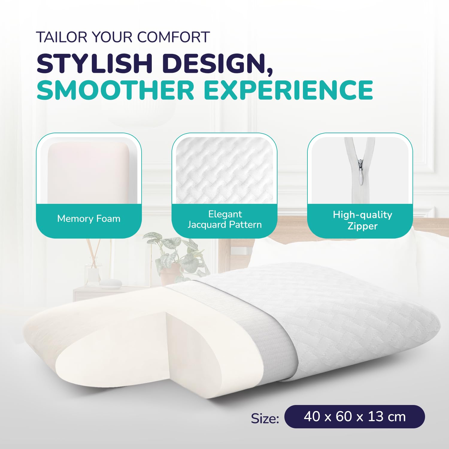 ZenPur Memory Foam Orthopedic Pillow 2-Pack | Soft Bamboo Neck Support