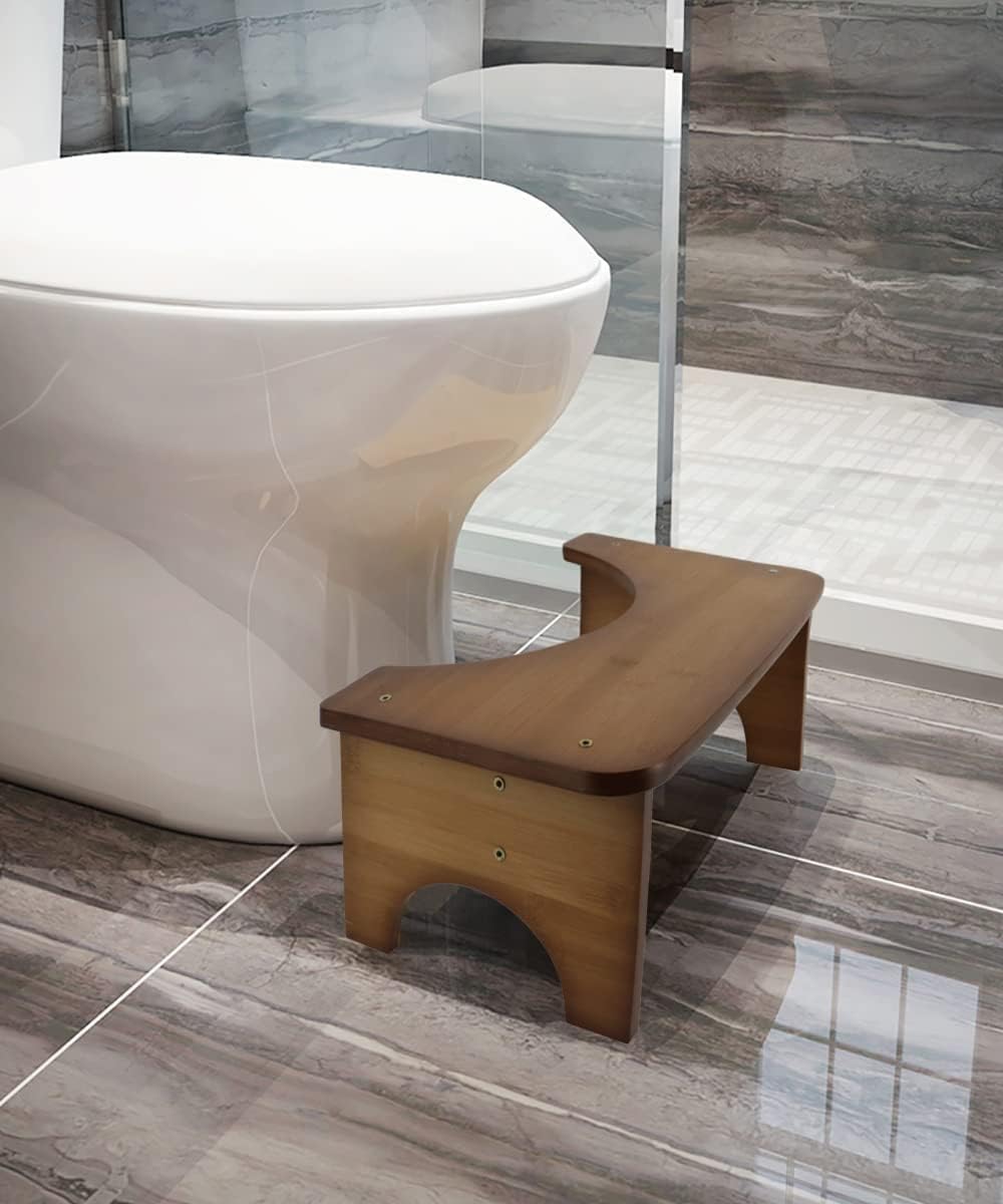 RayLove Bamboo Toilet Stool – 6.5 Inch Non-Slip Bathroom Poop Stool, Tan