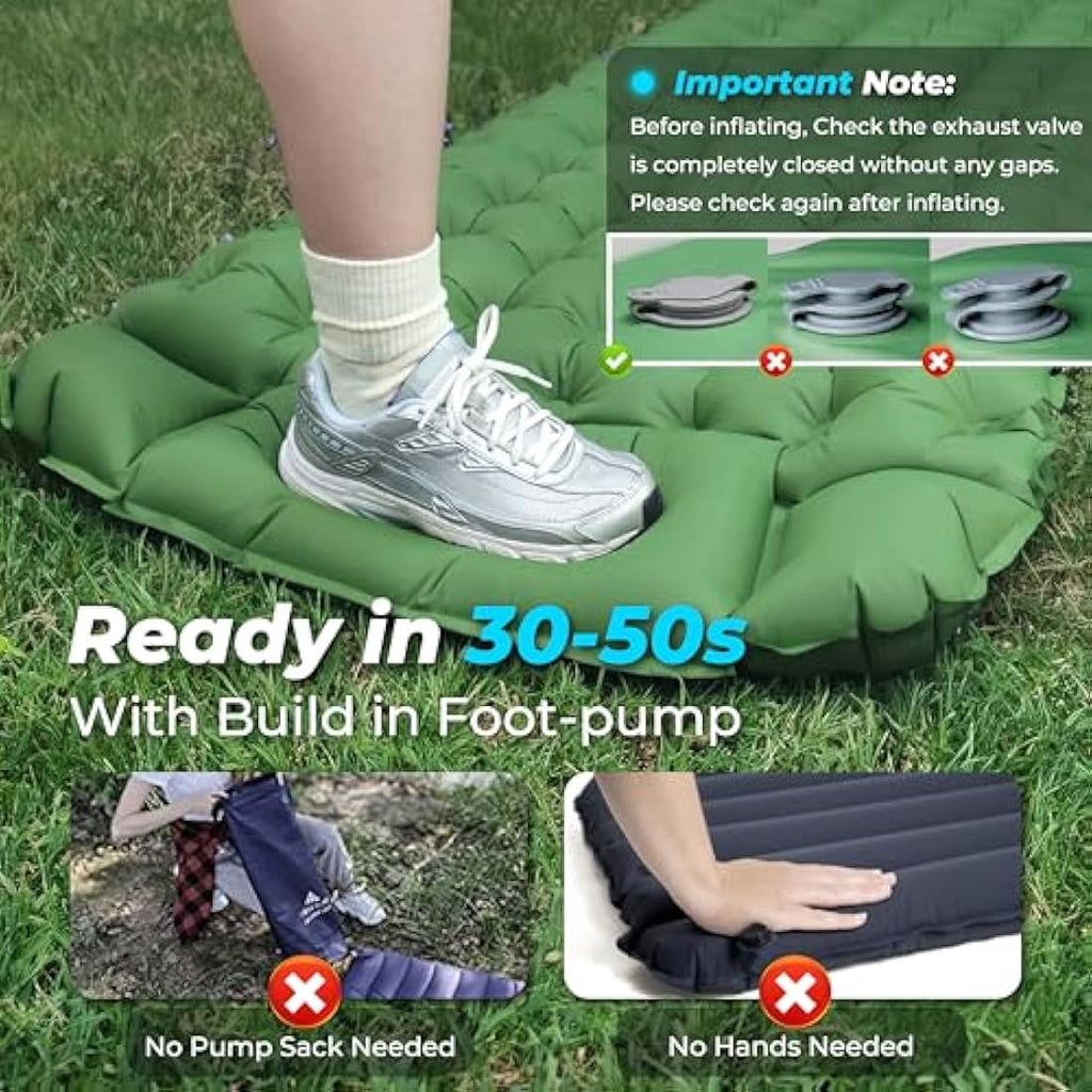 CALMCREST Inflatable Sleeping Pad – 4in Thick Camping Mat with Pillow