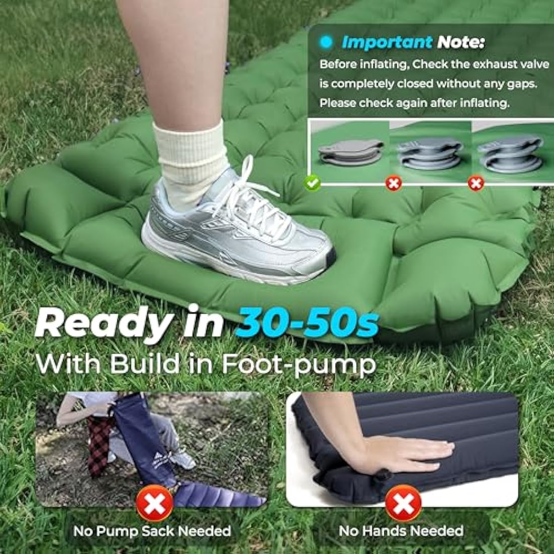 CALMCREST Inflatable Sleeping Pad – 4in Thick Camping Mat with Pillow