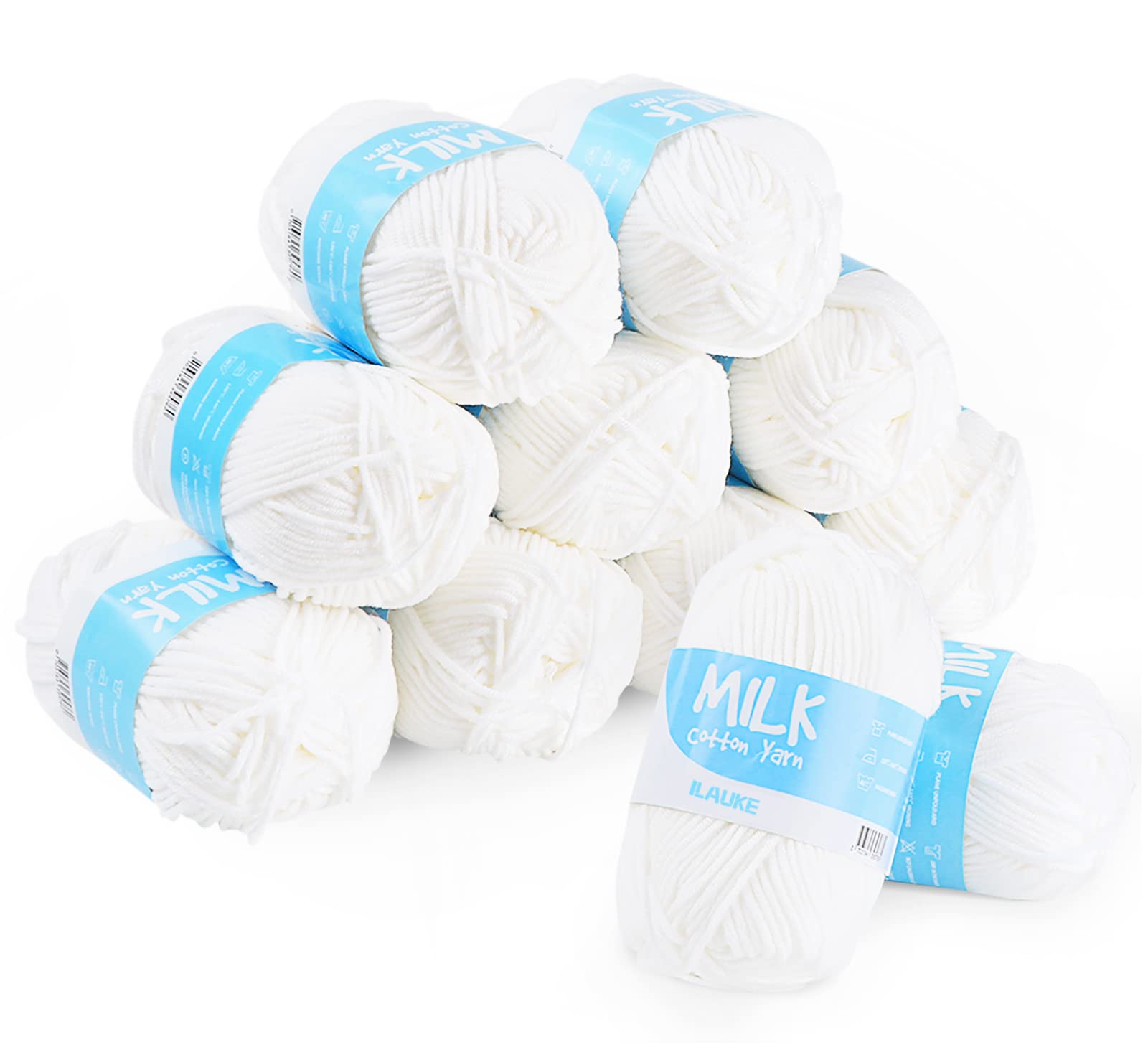 Jolof Store White Acrylic Knitting Yarn - 12 Balls x 50g Soft Crochet Yarn