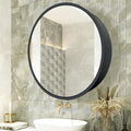 Janboe 26" Round Medicine Cabinet | Black Aluminum Mirror, Soft Close