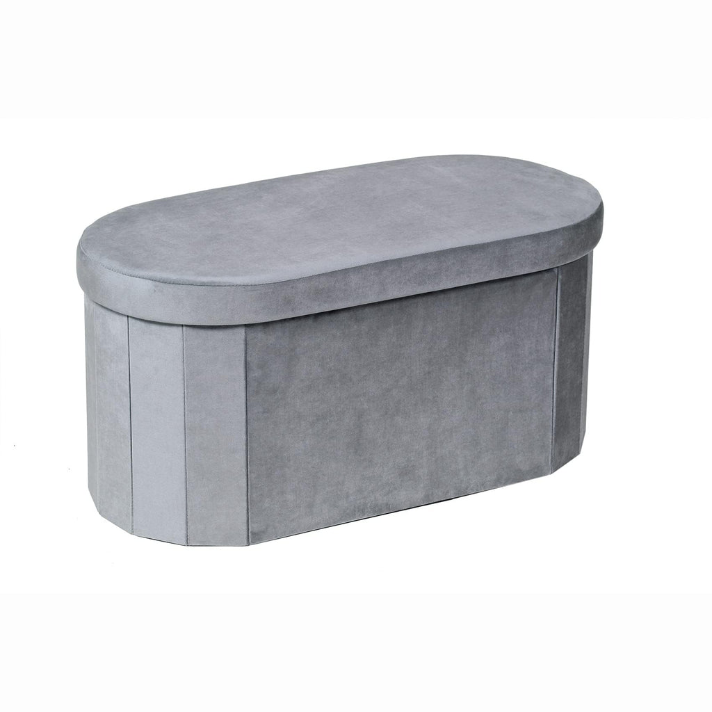 Bonlife Grey Velvet Ottoman Storage Bench | Foldable Oval Toy Box