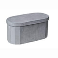 Bonlife Grey Velvet Ottoman Storage Bench | Foldable Oval Toy Box