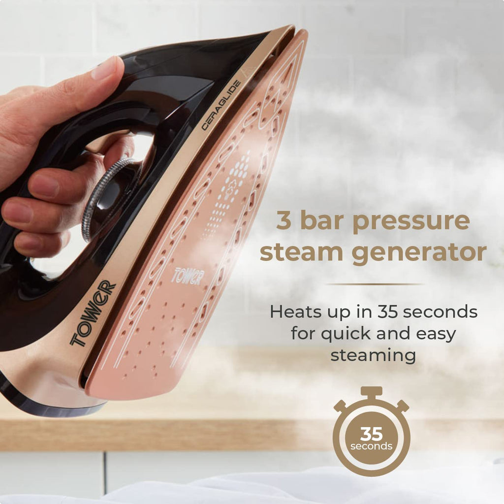 Tower Ceraglide Steam Generator Iron | 2700W | 1.2L | Gold & Black