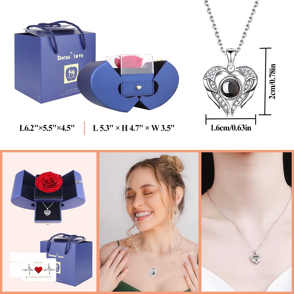 Firestyle Preserved Real Rose Gift Box with 100 Languages Love Necklace