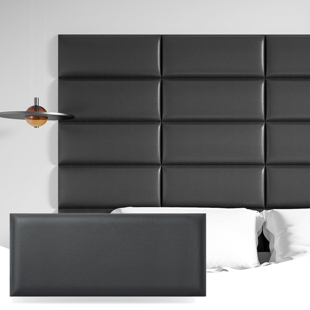 Art3d Peel and Stick Headboard for Twin in Black, Pack of 6 Panels Sized 9.84" x 23.62", Soundproof Wall Panels 3D, Upholstered Wall Panel - image 1