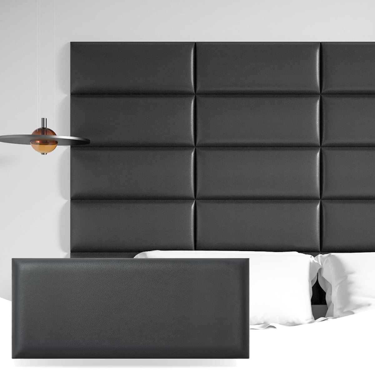 Art3d Peel and Stick Headboard for Twin in Black, Pack of 6 Panels Sized 9.84" x 23.62", Soundproof Wall Panels 3D, Upholstered Wall Panel - image 1