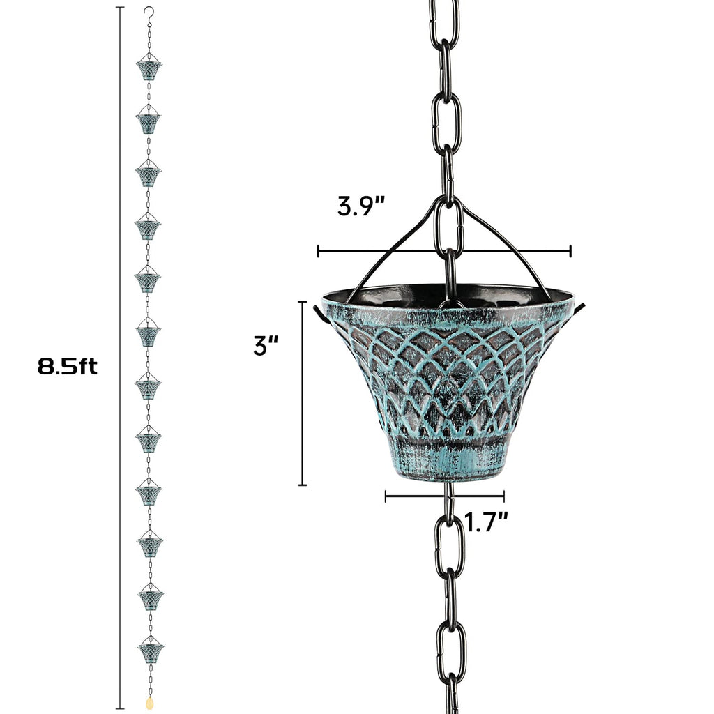 Hanayard Blue Plaid Umbrella Rain Chain – 8.5 FT Metal Gutter Downspout