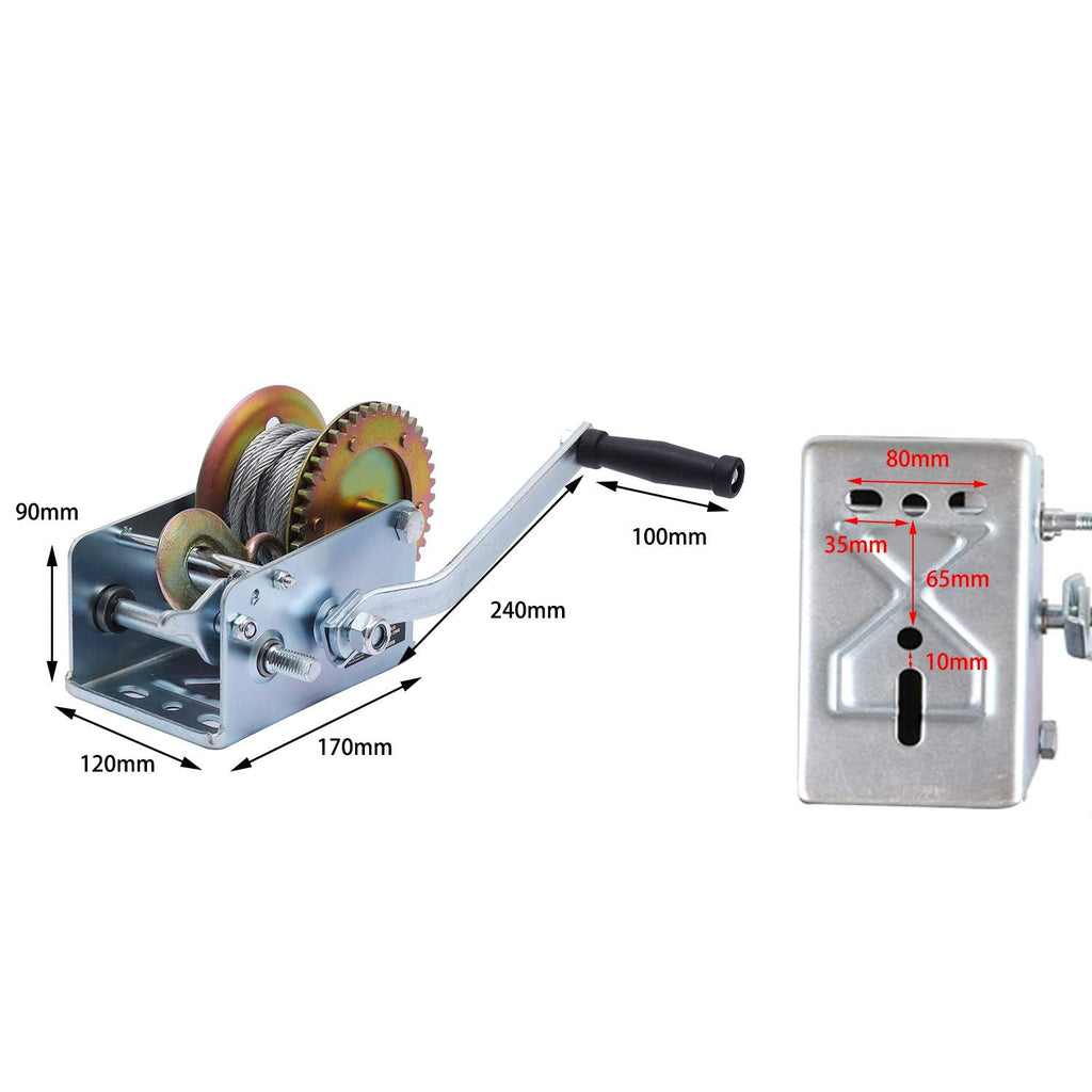 KATSU Heavy Duty Hand Winch | 2500LB Manual Crank with 10m Steel Rope