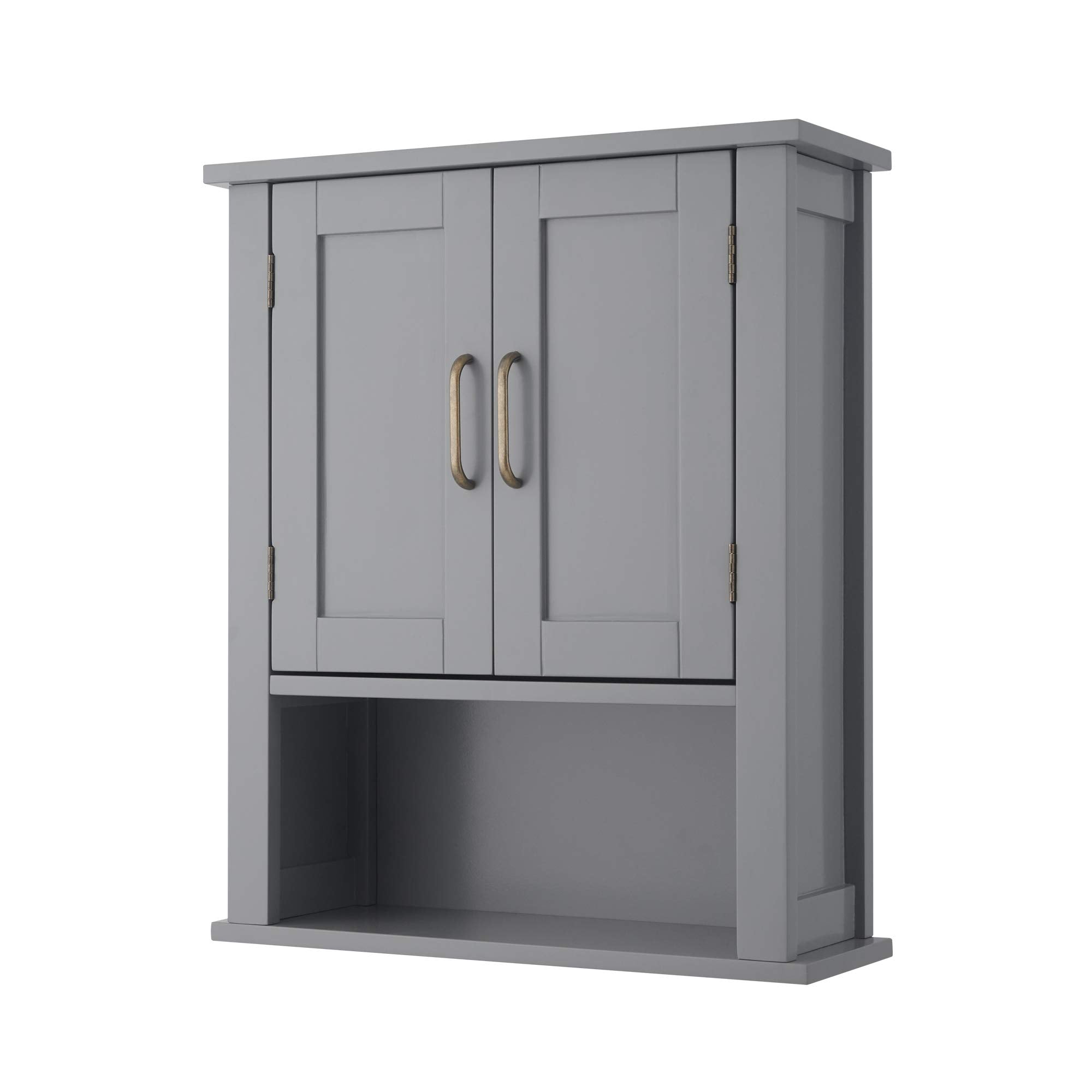 Teamson Home Mercer Grey Wooden Bathroom Wall Cabinet with Open Shelf