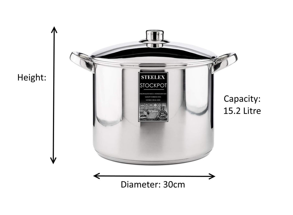 Steelex Stainless Steel Induction Stock Pot with Lid | Mirror Polished Finish