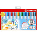 STABILO Pen 68 Brush Fibre-Tip Pens - Assorted Colours - Tin of 25