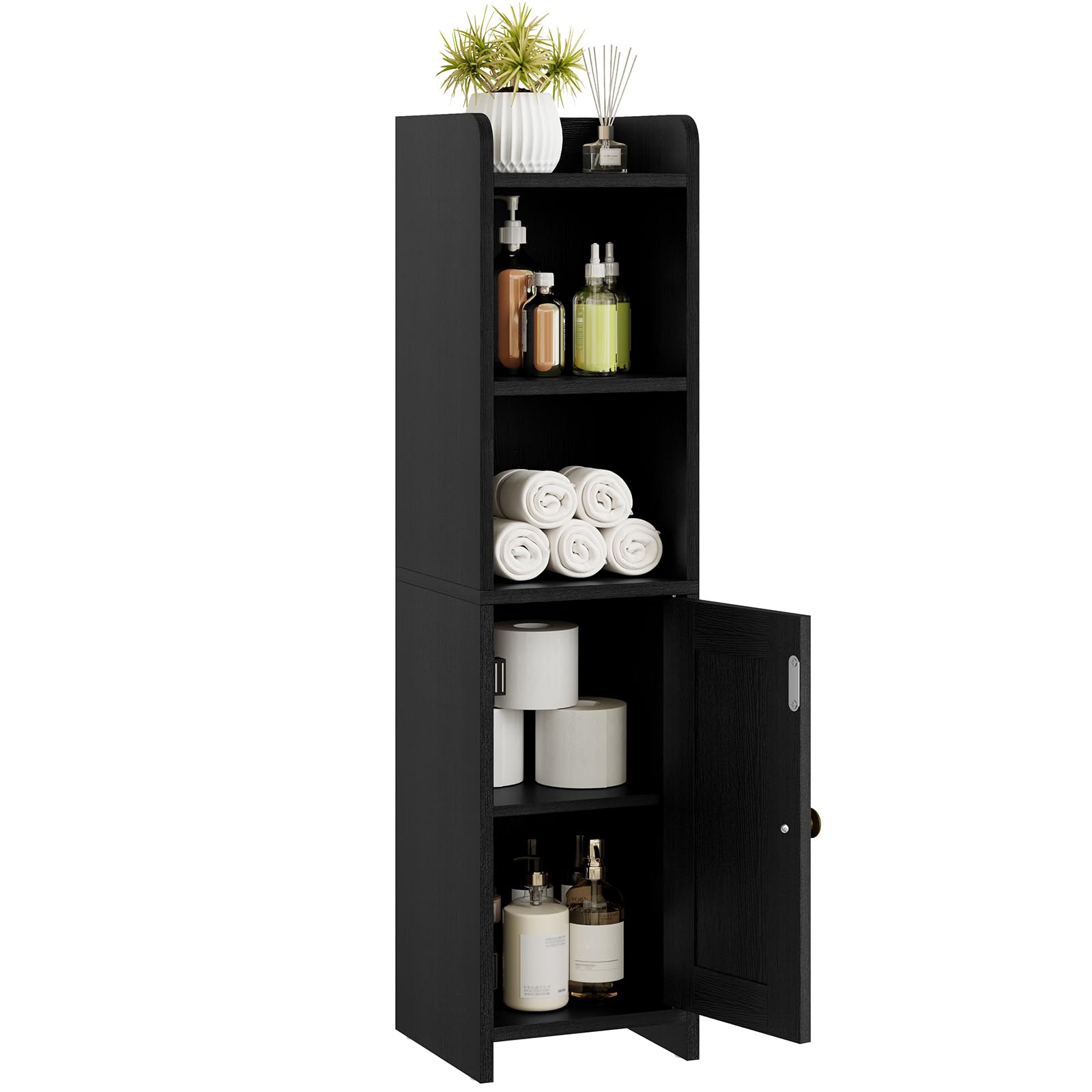 Lomojo Slim Bathroom Storage Cabinet – Narrow Corner Floor Organizer