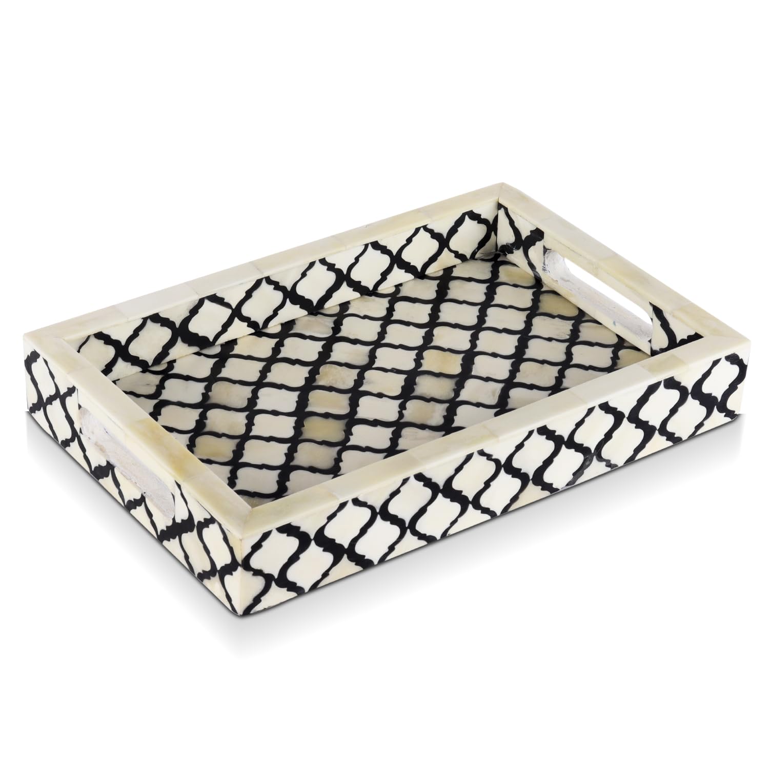 Handicrafts Home Moroccan Bone Inlay Decorative Tray - Black & White 12x8
