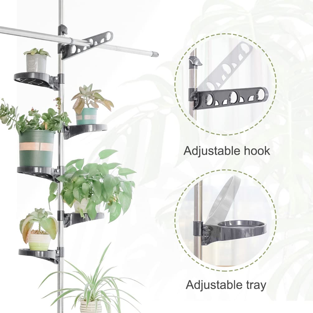 BAOYOUNI Indoor Plant Pole Stand | 12-Tray Floor to Ceiling Tension Rack