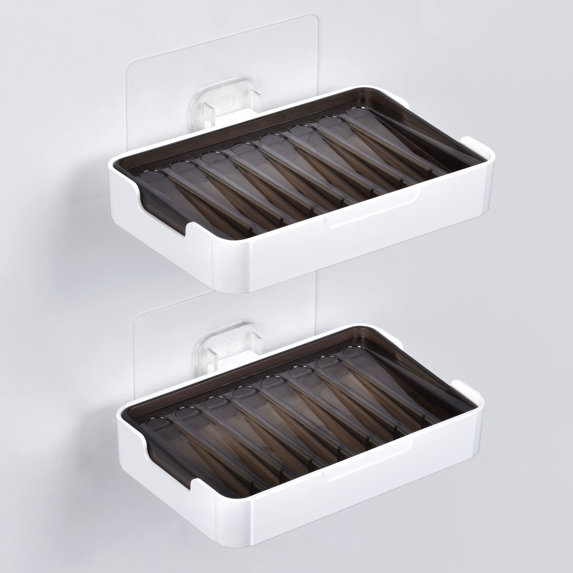 YOHOM Adhesive Bar Soap Holder with Drain Tray - Wall Mounted 2PCS