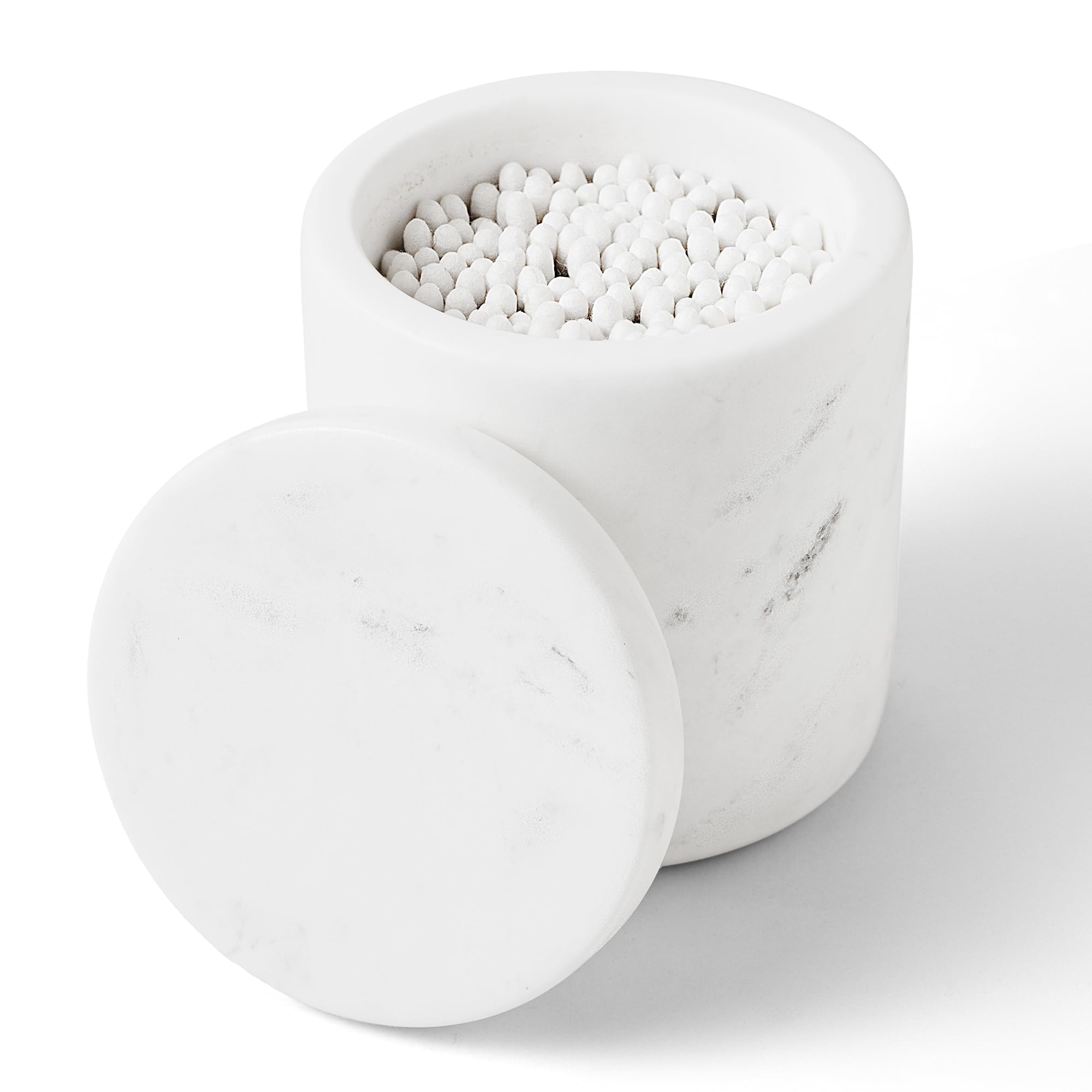 WORHE Natural Marble Canister | Italian Marble Cotton Bud Holder with Lid