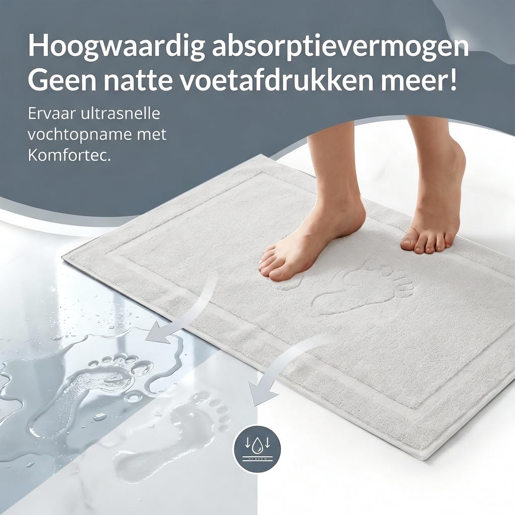 Komfortec Bath Mat 2 pcs,%100 Coton & 800 g/m², Washable, Absorbent, Quick Drying, 50 x 80 cm, White - image 3