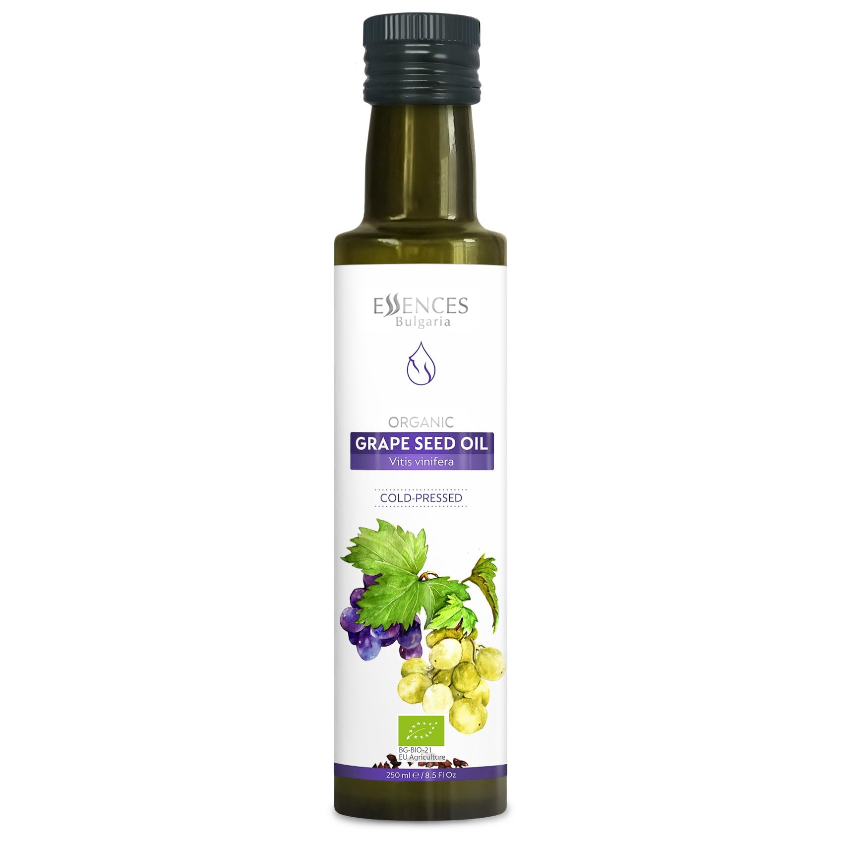 Essences Bulgaria Organic Grape Seed Oil – 250ml Cold-Pressed Vegan Oil
