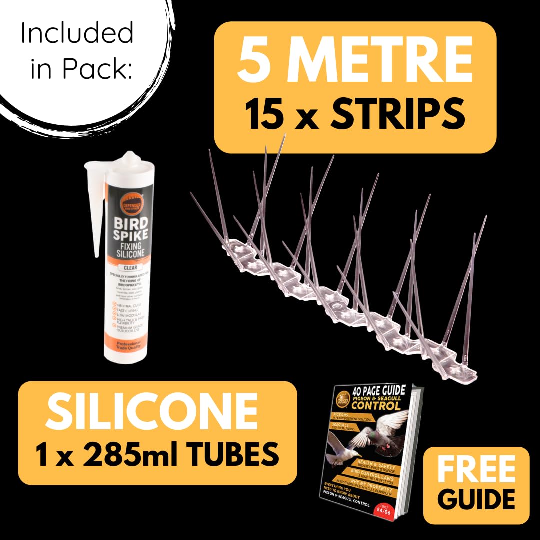 Defender Wide Plastic Bird Spikes | 5m Pigeon Deterrent with Silicone