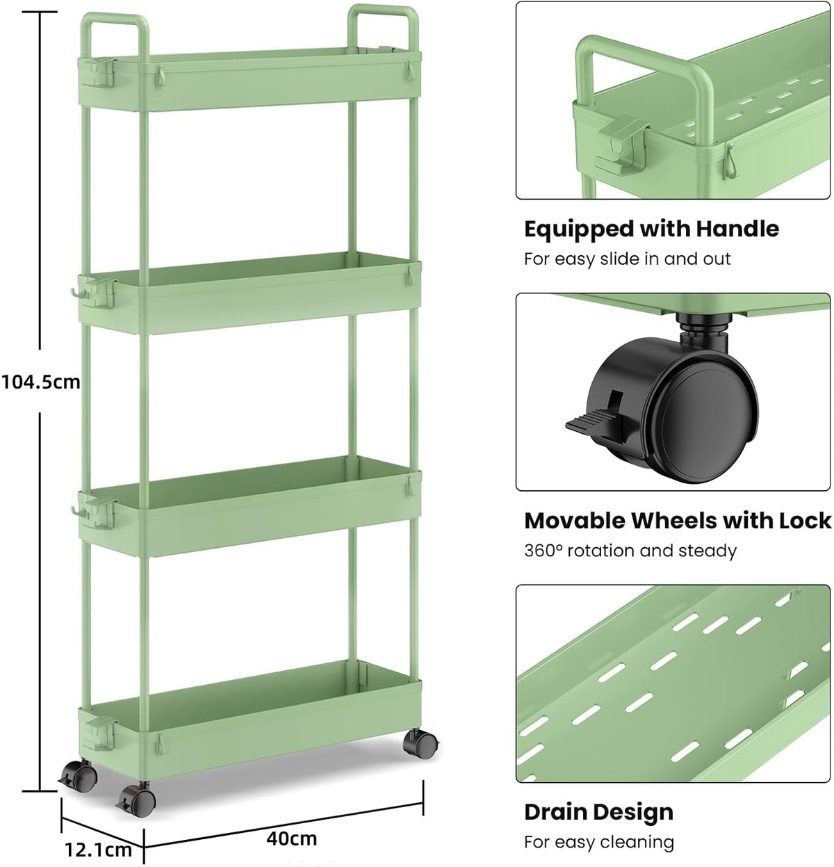 SOLEJAZZ Storage Trolley Cart Slim Rolling Cart Mobile Storage Shelving - image 2