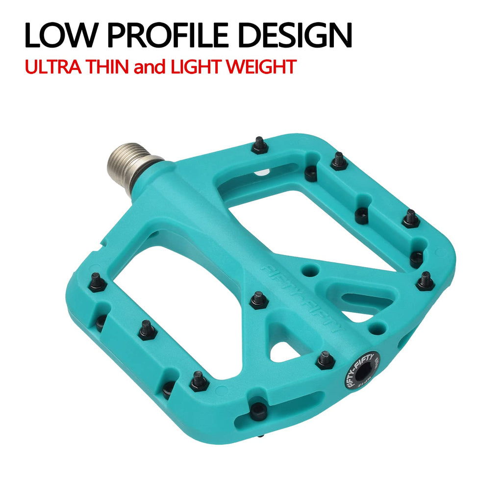 FIFTY-FIFTY MTB Pedals | Nylon Composite Wide Flat Platform – Turquoise
