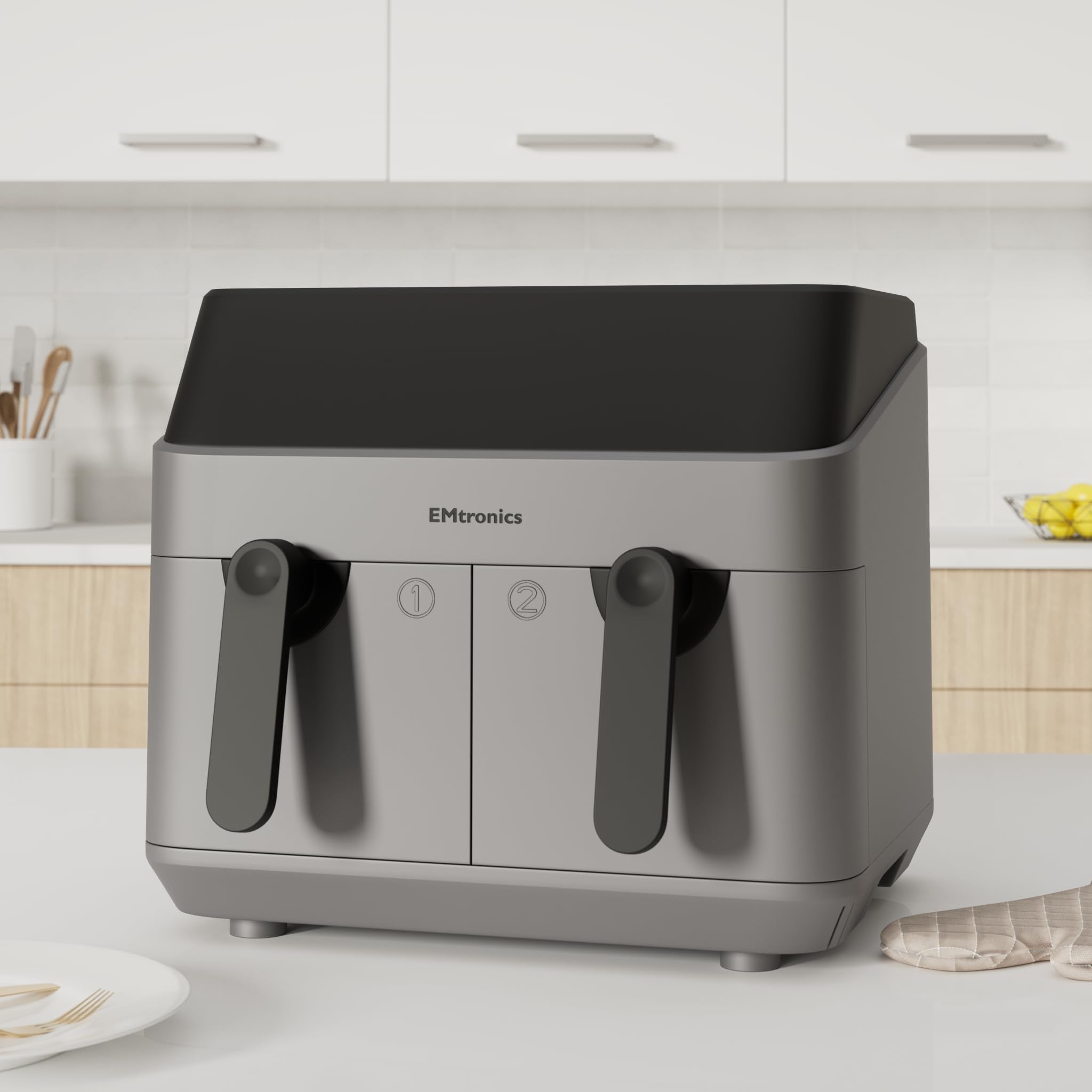 EMtronics Dual Air Fryer | 9L Extra Large Double Basket | 1750W Digital