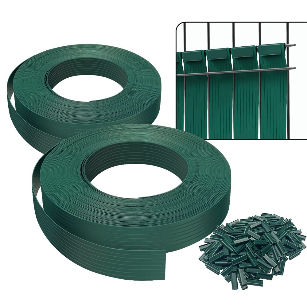 VOUNOT PVC Garden Privacy Fence Strips 150m x 4.7cm with 300 Clips - Green