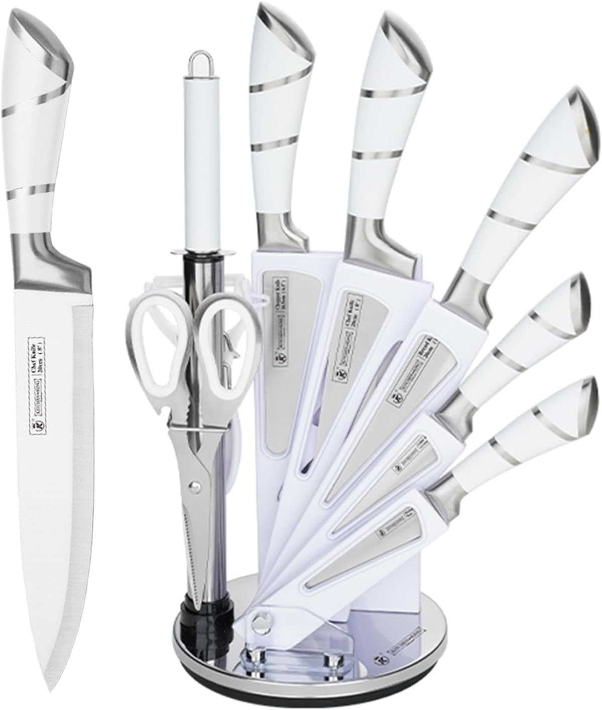 Wekity 9-Piece Pink Stainless Steel Kitchen Knife Set with Sharpener