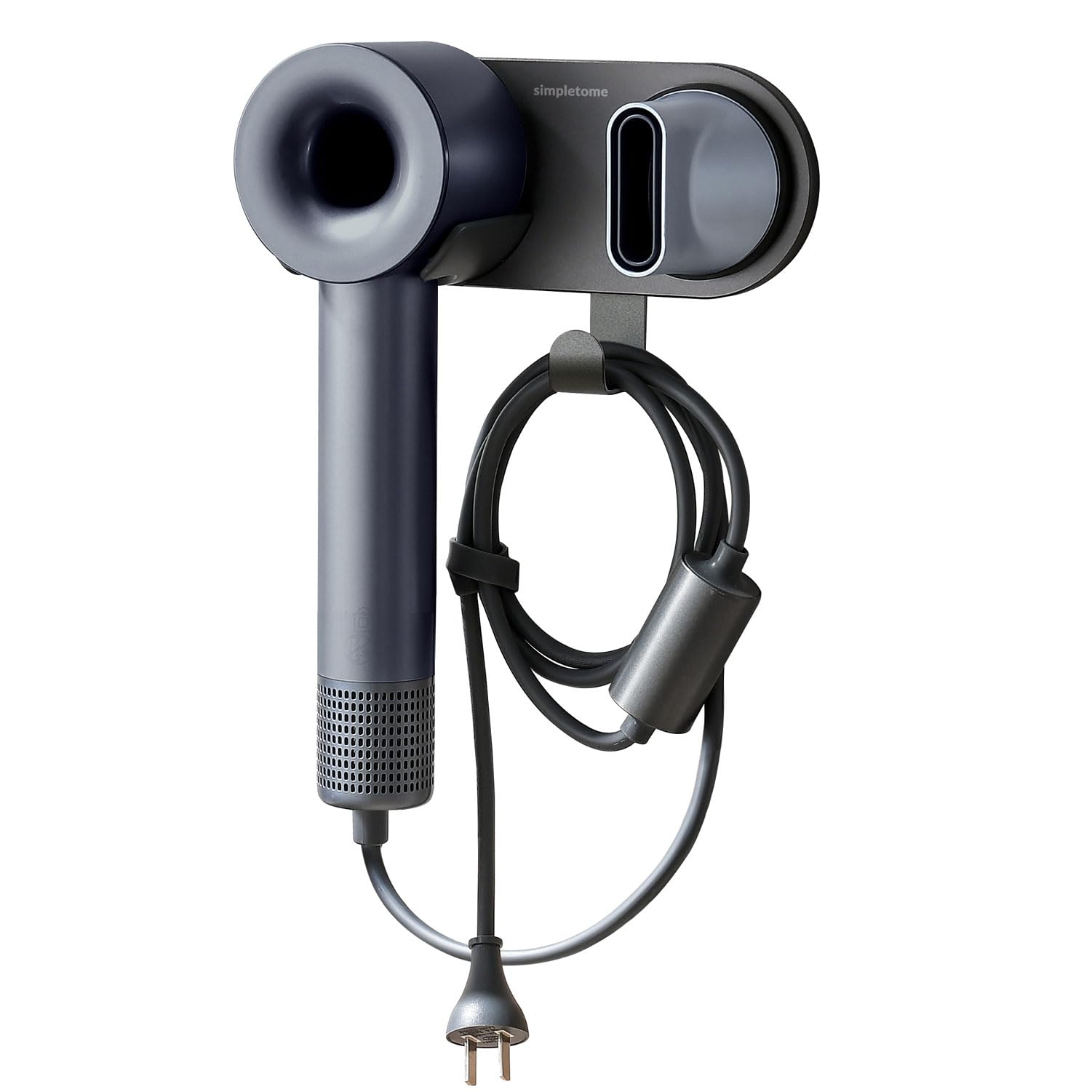 Simpletome Magnetic Hair Dryer Holder Wall Mount with Cord Organizer - Grey