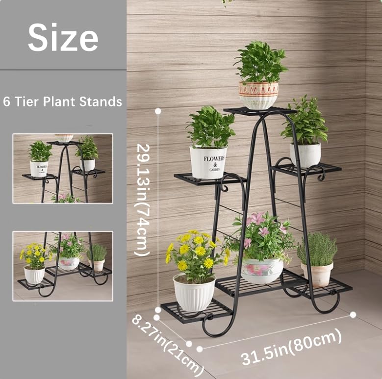 CarolynDesign 6-Tier Metal Plant Stand | Black Indoor Outdoor Shelf