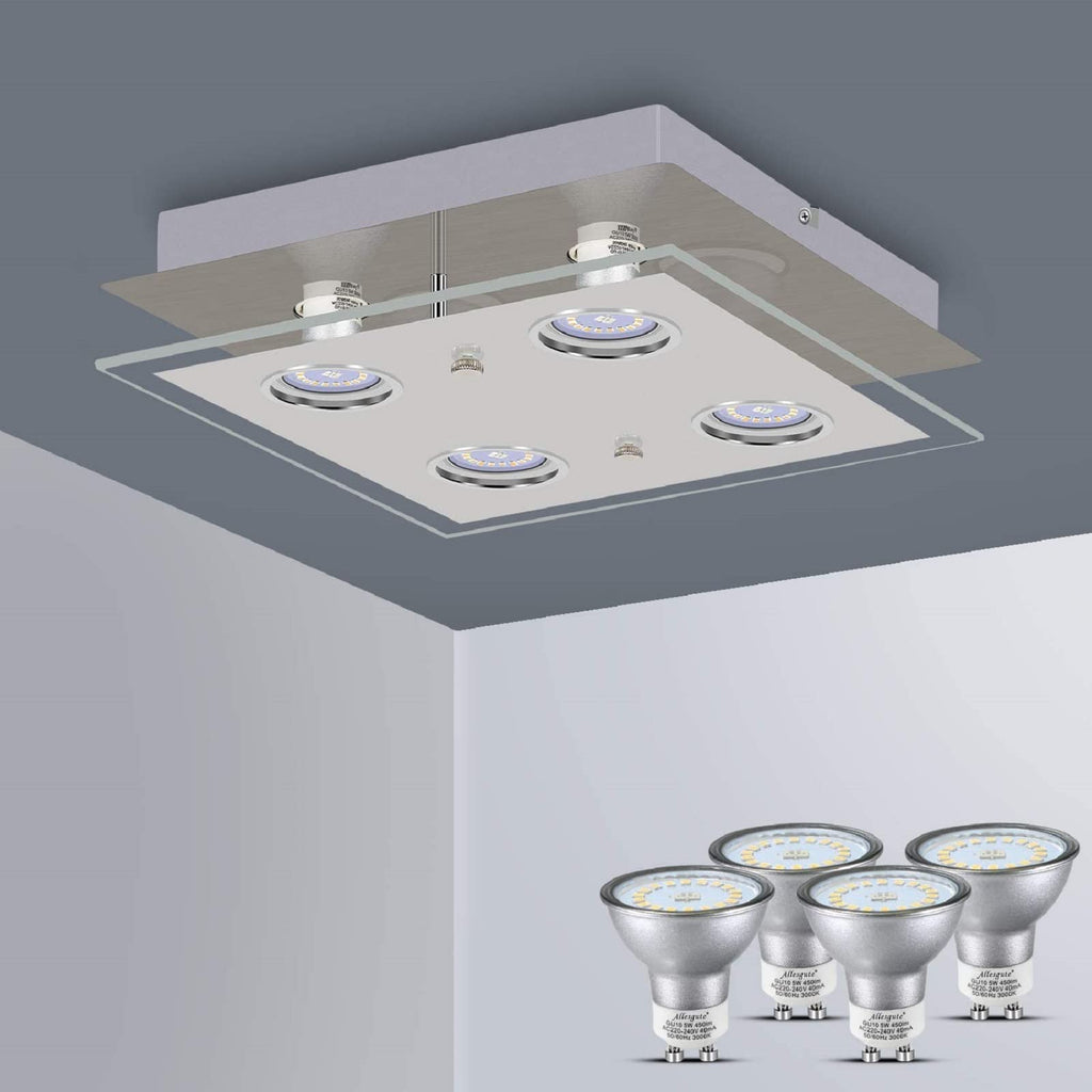Allesgute 4-Way Flush Ceiling Light | Chrome Square Spotlight 6000K
