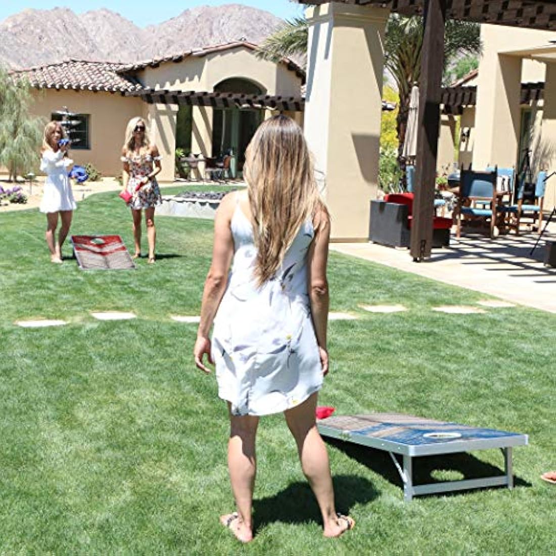 Jolof Store Cornhole Game Set – Regulation Size Rustic Red & Blue