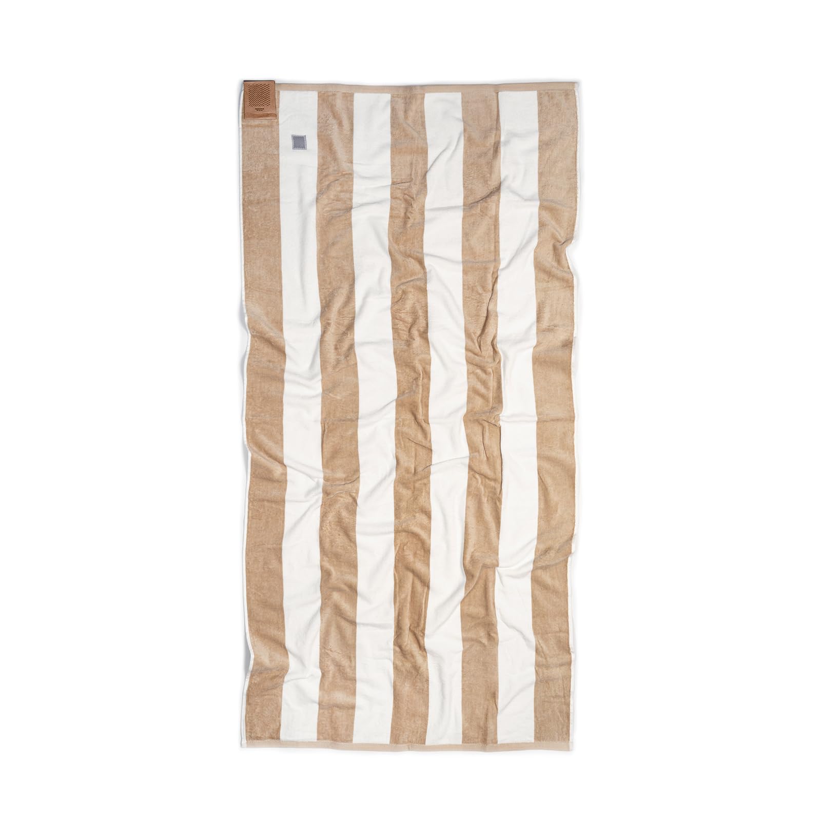 MOMOMUS Cabana Stripe Beach Towel – 100% Cotton Velour, Beige, 90x180cm