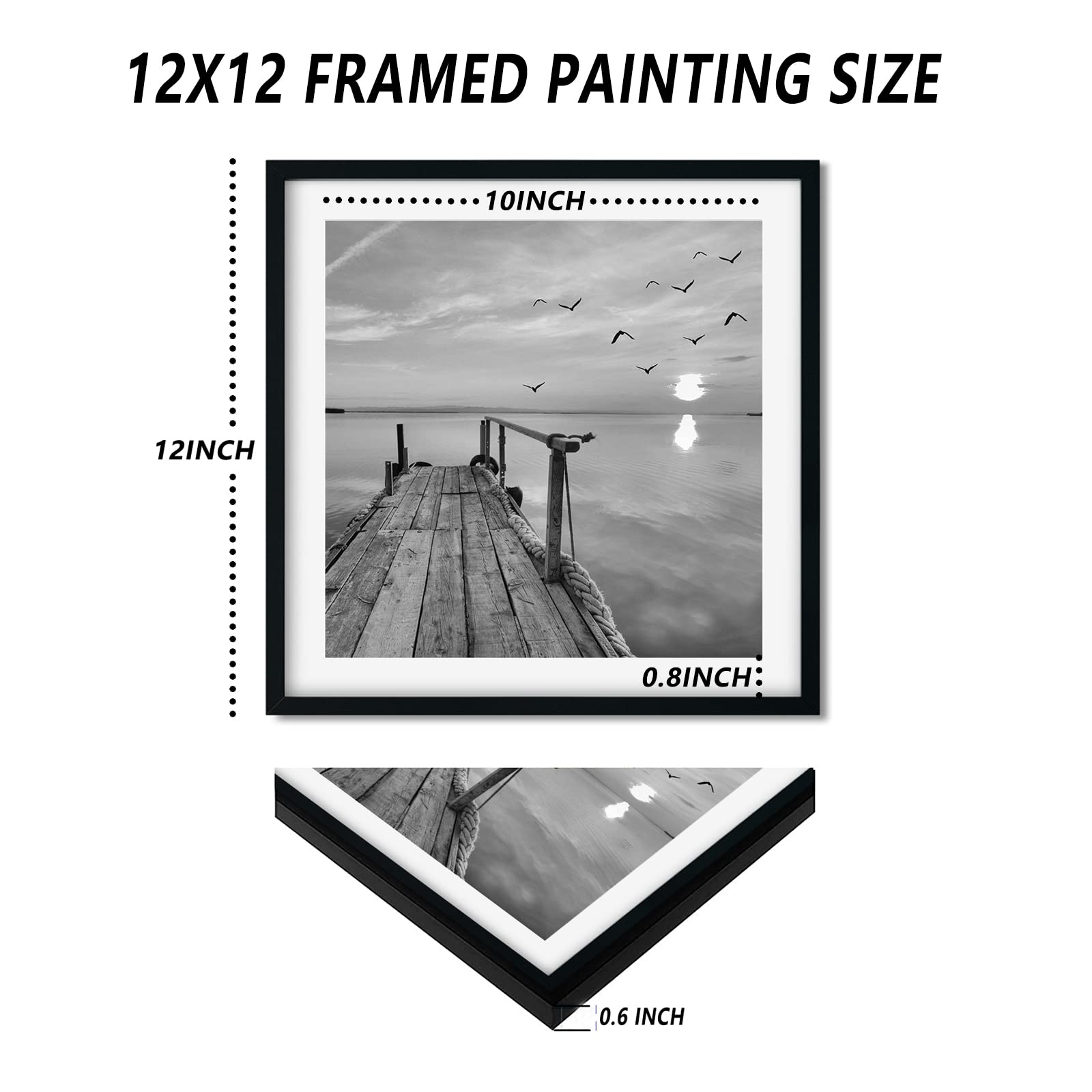Black and White Seascape Wall Art | 12x12 Framed Prints 4PCS