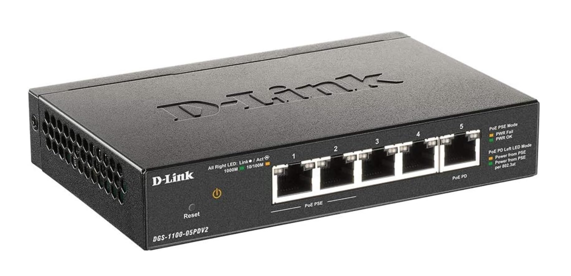 D-Link DGS-1100-05PDV2 5-Port Gigabit Smart Managed Switch | Fanless