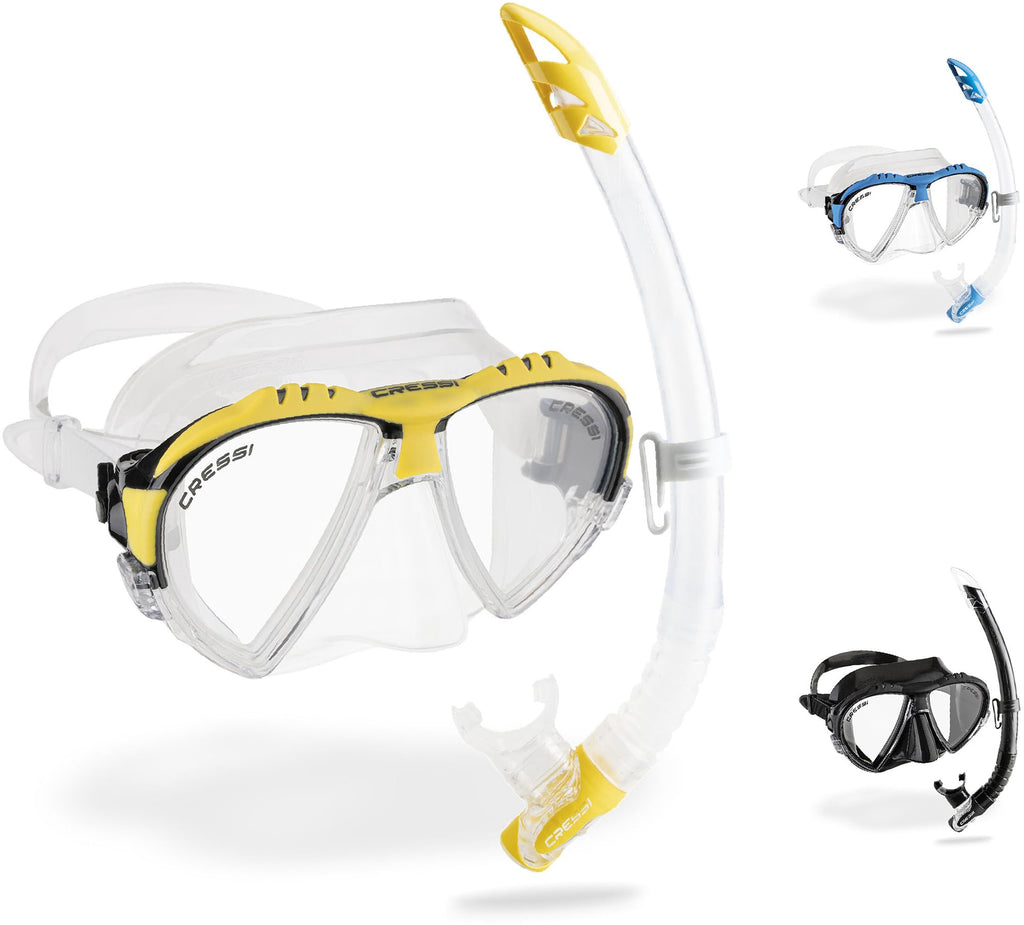 Cressi Matrix & Gamma Mask & Snorkel Set for Diving - Clear/Yellow